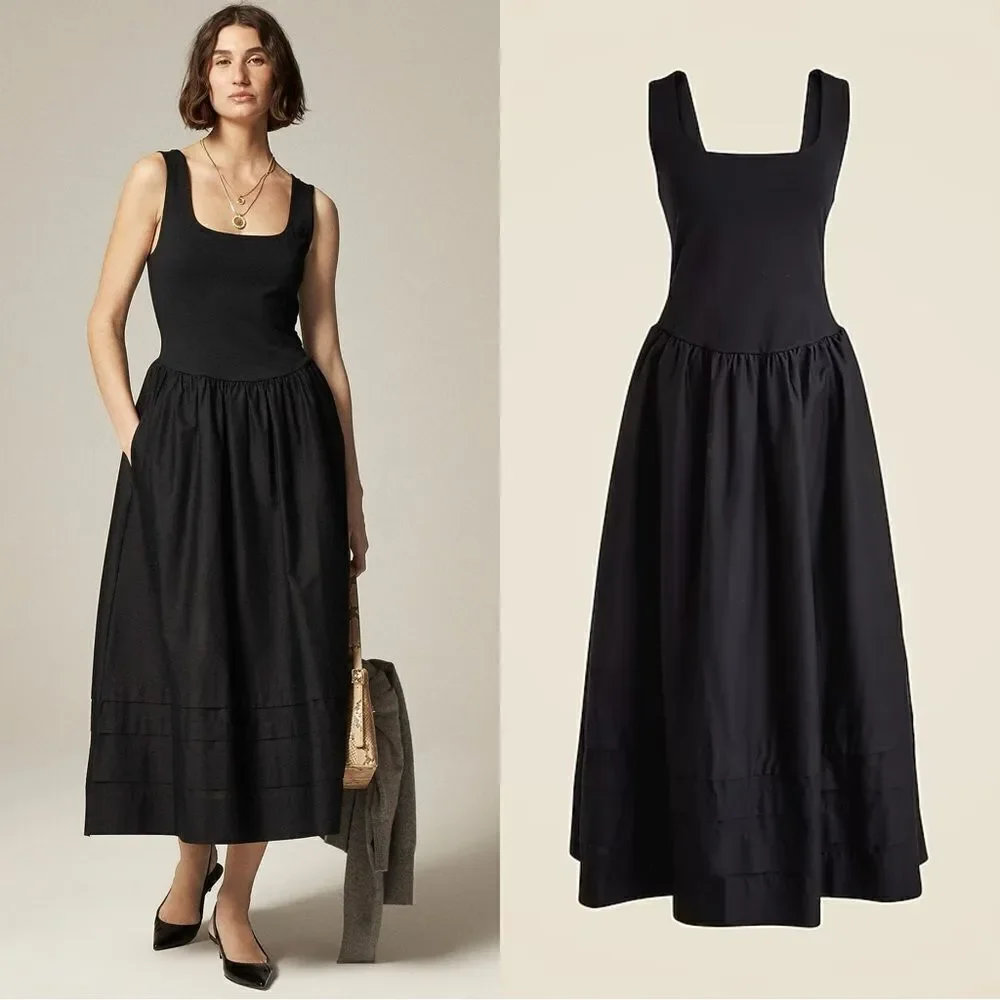 NWT J CREW Drop-waist mixy dress in black